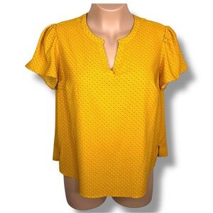 XXL Hilary Radley Yellow Dot Print Short Sleeve Blouse Henley Neckline 2XL